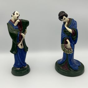 PAIR OF MARGOT BROXTON DEERFIELD POTTERY FIGURES OF JAPANESE PERFORMERS 20th Century Heights 8".