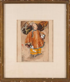 JAPANESE SCHOOL (19th Century,), Child with a parasol and flowers., Watercolor and gouache on paper,