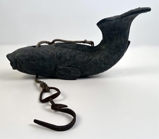 JAPANESE CARVED WOODEN FISH Early 20th Century Length 17".