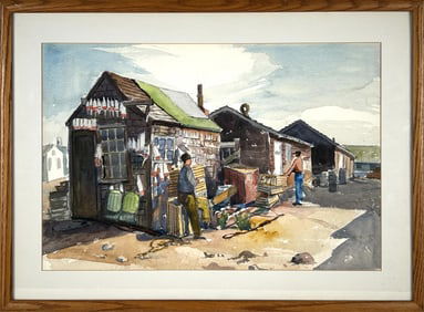 SAMUEL PINANSKI (America, 20th Century), Coastal shanties., Watercolor on paper, 13.75" x 20.25".