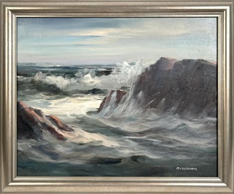 ROBERT C. BENHAM (Massachusetts, 1908-2002), "Surf, Bass Rocks"., Oil on canvas, 20" x 16". Framed