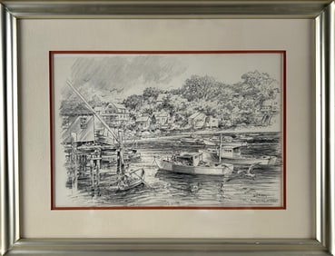 JAMES FRANCIS MURRAY (Massachusetts, 1899-1990), "Rockport Harbor"., Lithograph on paper, 12" x 8"