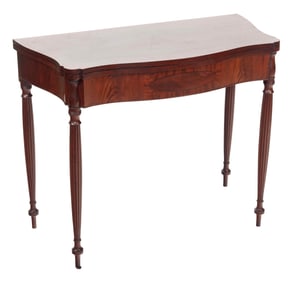 SHERATON CARD TABLE Massachusetts North Shore, Circa 1810 Height 29.25". Width 35.5". Depth 18.75".