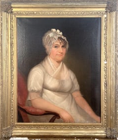 AMERICAN SCHOOL (19th Century,), Portrait of a seated woman., Oil on canvas, 31" x 25". Framed 40" x