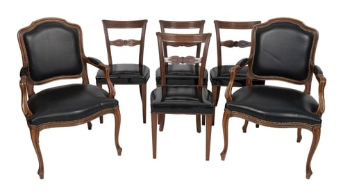 ASSEMBLED SET OF SIX CHAIRS 20th Century Back heights 33.5" and 39.5". Seat heights 18".