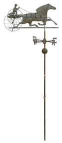 HARRIS-STYLE COPPER HORSE AND SULKY WEATHER VANE America, 20th Century Height 16". Length 32". Depth