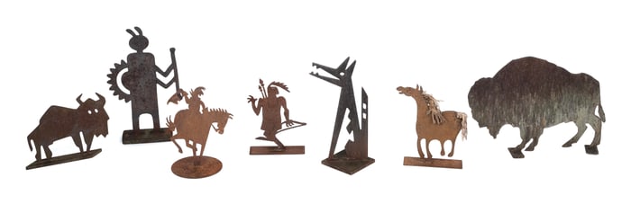 SEVEN CAST IRON AND TIN SCULPTURES 20th Century Heights from 14" to 18".