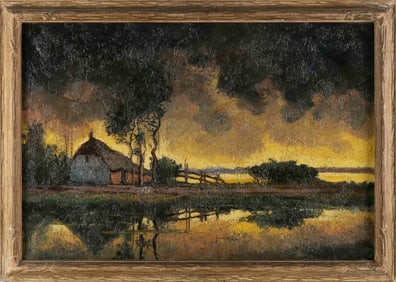 AMERICAN SCHOOL (20th Century,), Moody landscape., Oil on canvas, 24" x 36". Framed 28.5" x 40.5".