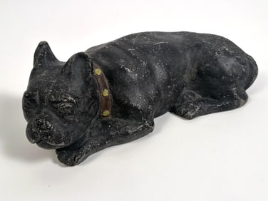 CAST CEMENT FIGURE OF A RESTING DOG First Half of the 20th Century Length 13.5".