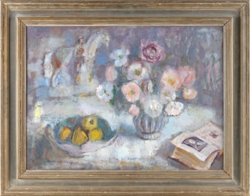 MARGARET ROSS HISLOP (United Kingdom, 1894-1972), "Still Life with Poppies"., Oil on board, 22" x