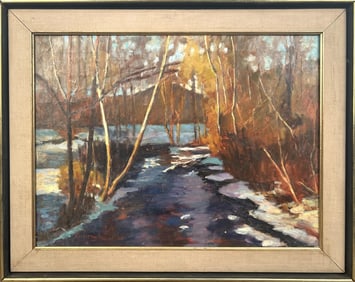RICHARD STALTER (Connecticut/New York, 1934-), Autumnal riverscape., Oil on canvas, 18" x 24".
