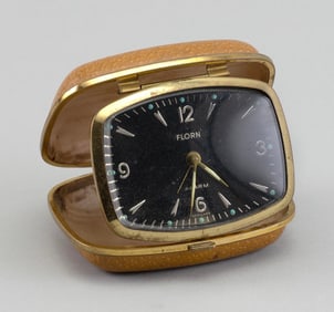 FLORN TRAVEL ALARM CLOCK Germany, 20th Century Length 3.25".