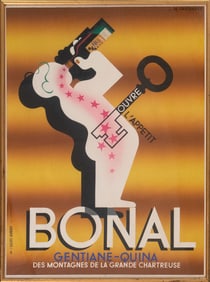 "BONAL GENTIANE-QUINA" POSTER France, Circa 1935 61.5" x 45.5" sight. Framed 64" x 49".