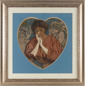 MANNER OF FREDERICK STUART CHURCH (America, 20th Century), A contemplative young woman flanked by