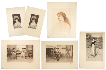 CLEMENT ROLLINS GRANT (Massachusetts/Maine, 1848-1893), Six figural etchings, two of the same