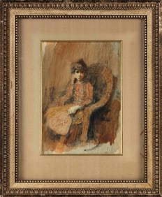 CONGER A. METCALF (Massachusetts/Iowa, 1914-1998), Portrait of a seated girl., Mixed media on paper,