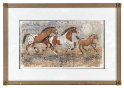 EVELYN WINTER (New Hampshire, Contemporary), "Galloping Thunder"., Mixed media on paper, 10" x 18.5"