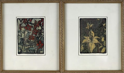 CYNTHIA VASCAK (America, Contemporary), Two artist proofs:, Mixed medias on paper, 7" x 5". Framed