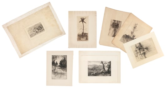 SEVEN LANDSCAPE ETCHINGS 19th/20th Century Sheets from 11.5" x 9" to 10.25" x 15.25". Unframed.