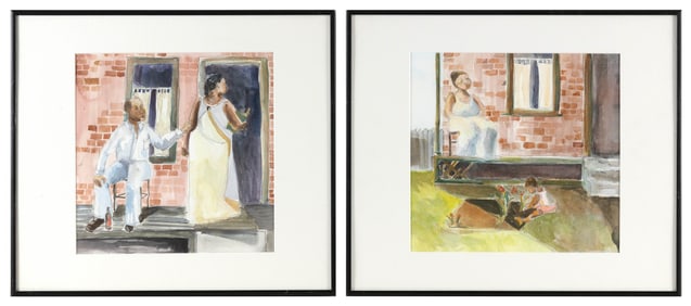 AMERICAN SCHOOL (20th Century,), Two figural works:, Watercolors on paper, 10" x 10.5" sight. Framed