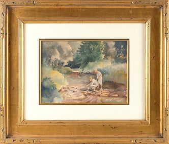 SIGURD SKOU (New York, 1875-1929), "Summer Day"., Watercolor on paper, 10" x 14" sight. Framed 23" x