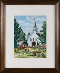 CHARLES STEPULE (Connecticut/Massachusetts, 1911-2006), Church fair., Watercolor on paper, 13" x 10"