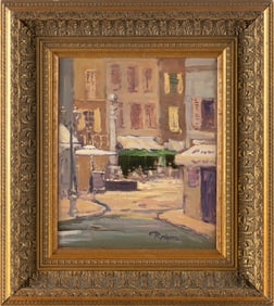 JAMES RODGERS (America, Contemporary), "Old Antibes", an urban street scene., Oil on linen, 12" x
