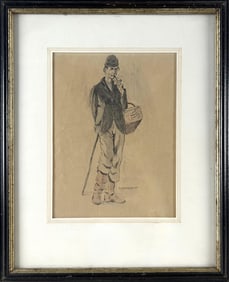 H. BOYLSTON DUMMER (Massachusetts, 1878-1945), A man smoking a pipe and holding a basket and walking