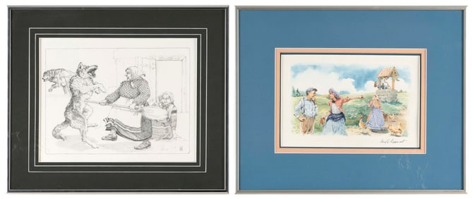 GARY A. LIPPINCOTT (Massachusetts, 1953-), Two illustrations:, Framed to approx. 12" x 15".