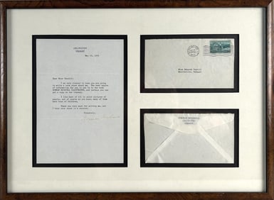NORMAN ROCKWELL TYPED LETTER SIGNED (TLS) Dated May 26, 1953 Letter 9" x 6.25" sight. Framed 14.5" x