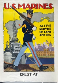 WORLD WAR I U.S. MARINES ENLISTMENT POSTER Circa 1917 39.5" x 28.5". Unframed.