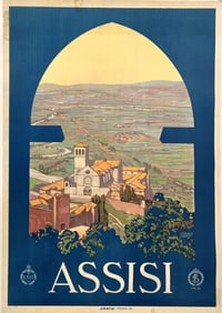 ITALIAN TRAVEL POSTER "ASSISI" Circa 1930 39" x 27". Unframed.