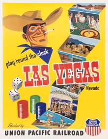 RARE LAS VEGAS UNION PACIFIC RAILROAD POSTER Circa 1950 32" x 25". Unframed.