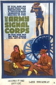 WORLD WAR I U.S. ARMY SIGNAL CORPS RECRUITMENT POSTER Circa 1918 40" x 27.5". Unframed.
