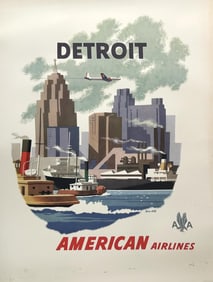 AMERICAN AIRLINES TRAVEL POSTER FOR DETROIT Circa 1950 40" x 30". Unframed.