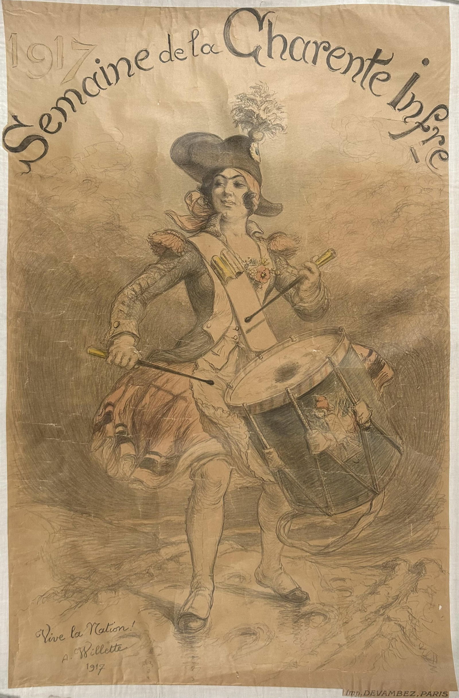 FRENCH WORLD WAR I POSTER "VIVE LA NATION!" Circa 1917 45" x 29". Unframed. (1 of 1)