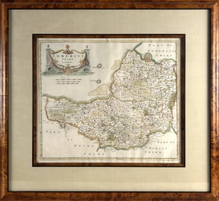 ENGRAVED MAP OF SOMERSET SHIRE Late 17th Century 14.5" x 16.5" sight. Framed 24" x 26".