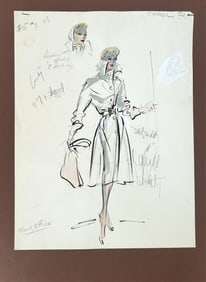 COSTUME DESIGN SKETCH FOR ACTRESS CAROL OHMART IN "THE SCARLET HOUR" Dated 1955 Gouache and ink on