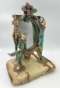 RON LEE (California, 1947-2017), Clown sculpture with two figures in front of a mirror., Height 12".