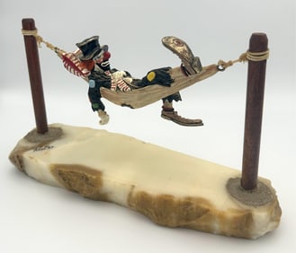 RON LEE (California, 1947-2017), Sleeping clown sculpture., Length 10".