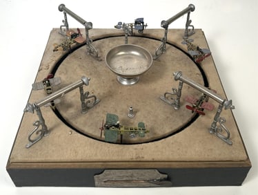 RARE FRENCH "JEU DE COURSE" AIRPLANE RACE GAME Early 20th Century Height 6.5". Width 15". Depth 15".