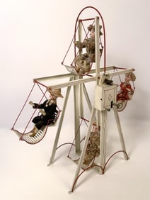 GERMAN TIN DOLL FERRIS WHEEL Early 20th Century Height 21".