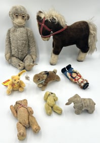 EIGHT PLUSH TOYS, FOUR BY STEIFF 20th Century Heights from 2.5" to 12".