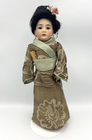 SIMON & HALBIG 1329 ORIENTAL BISQUE-HEAD DOLL Circa 1910 Height 12".