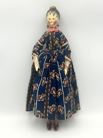 GRODNERTAL TUCK COMB DOLL Germany, Early 19th Century Height 13".