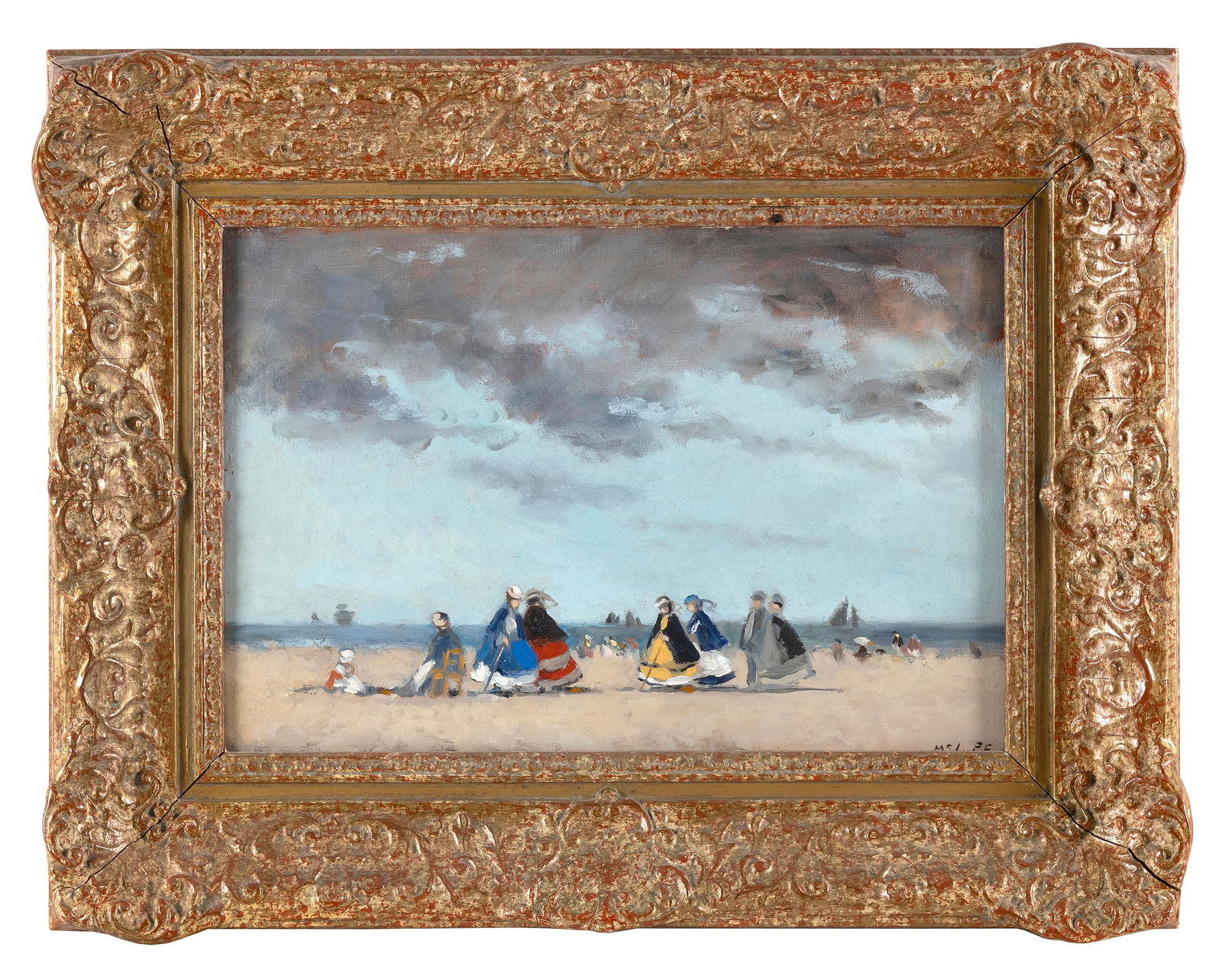 FREDERICK MCDUFF (Washington, D.C./France, 1931-2011), Figures on a beach., Oil on canvas, 12" x