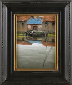 JOSEPH MCGURL (Massachusetts, 1958-), Fishing boats., Oil on canvas board, 9" x 12". Framed 18.5" x