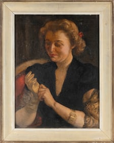 MARJORIE CONANT BUSH-BROWN (Georgia/Massachusetts, 1885-1978), Portrait of a woman putting on a