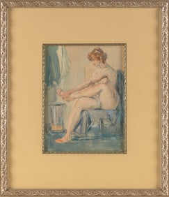 FRANK VAN SLOUN (California/Minnesota, 1879-1938), Seated nude., Watercolor on paper, 12" x 9".