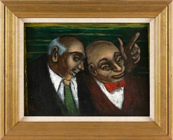 ALBERT PELS (New York/Ohio, 1910-1998), Men in conversation., Oil on board, 11.25" x 16". Framed 17"
